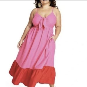 Tabitha Brown Red and Pink Maxi Dress - 1X